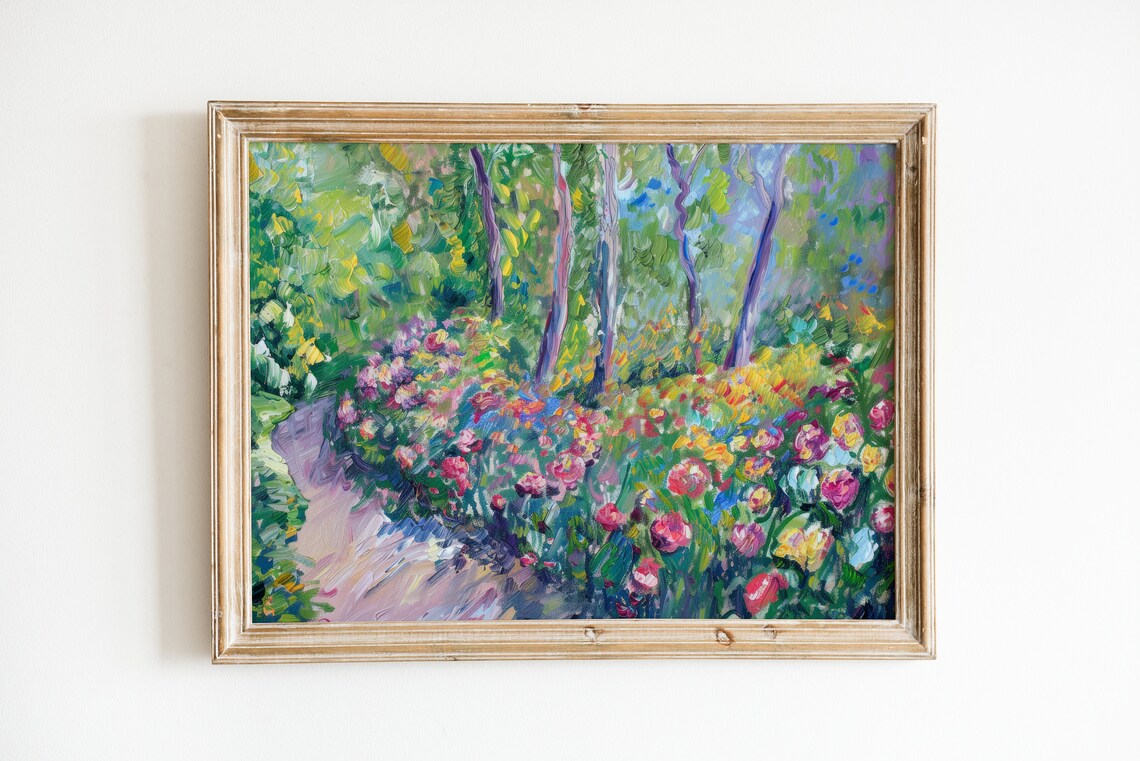 Abstract Rose Garden Art Print, Cottagecore Landscape
