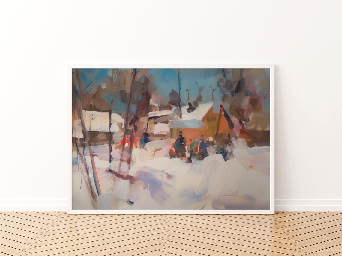Abstract Winter Landscape Painting, Rustic Holiday Decor - Image 3