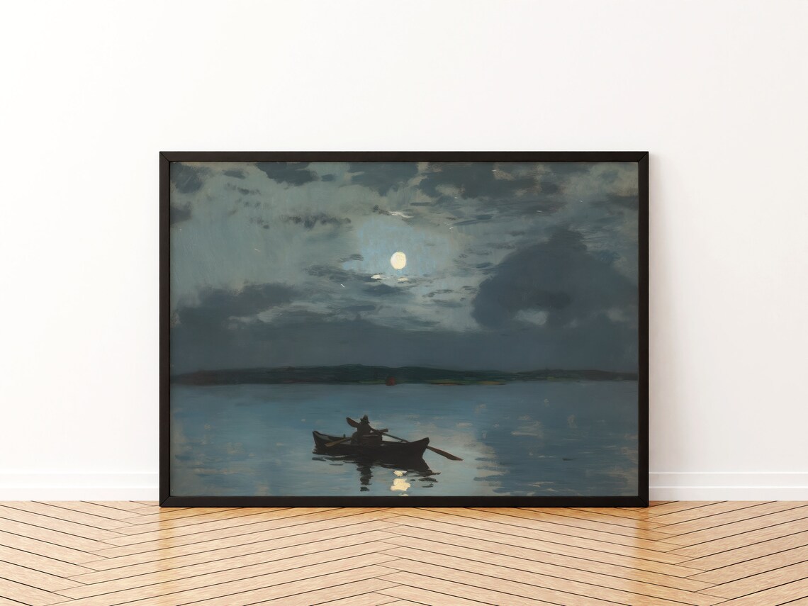 Night Sky Full Moon Vintage Goth Art Print - Image 3