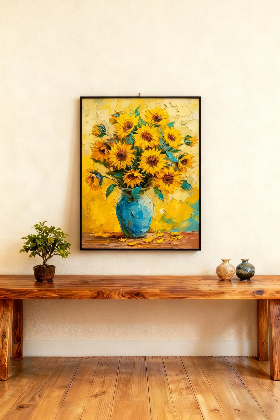 Sunflower Art Print, Oil Painting Style Floral Poster