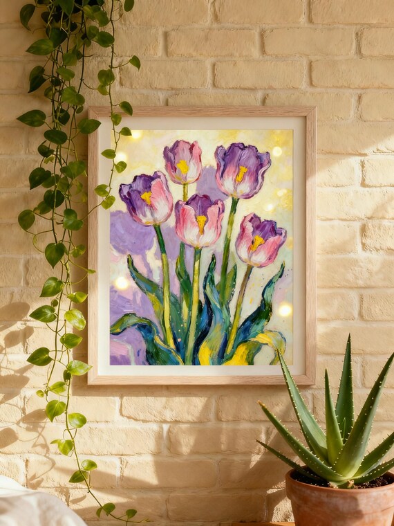 Purple Tulip Wall Art Impressionist Flower Painting Print Colorful Floral Canvas For Living Room Bedroom Spring Botanical Home Deco