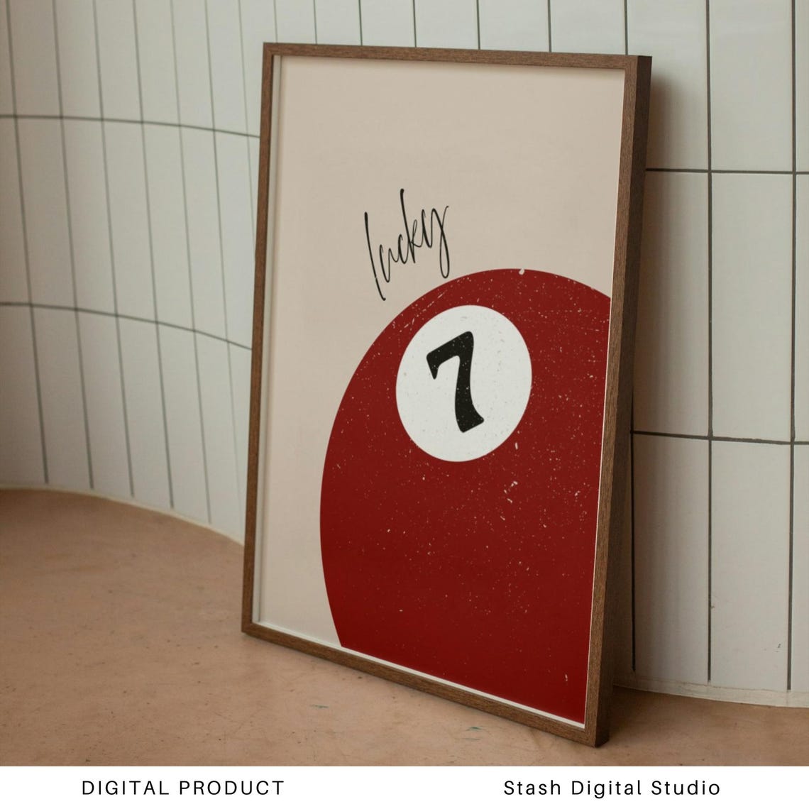 Lucky Number Seven Red Pool Ball Retro Game Room Decor Poster - Image 4