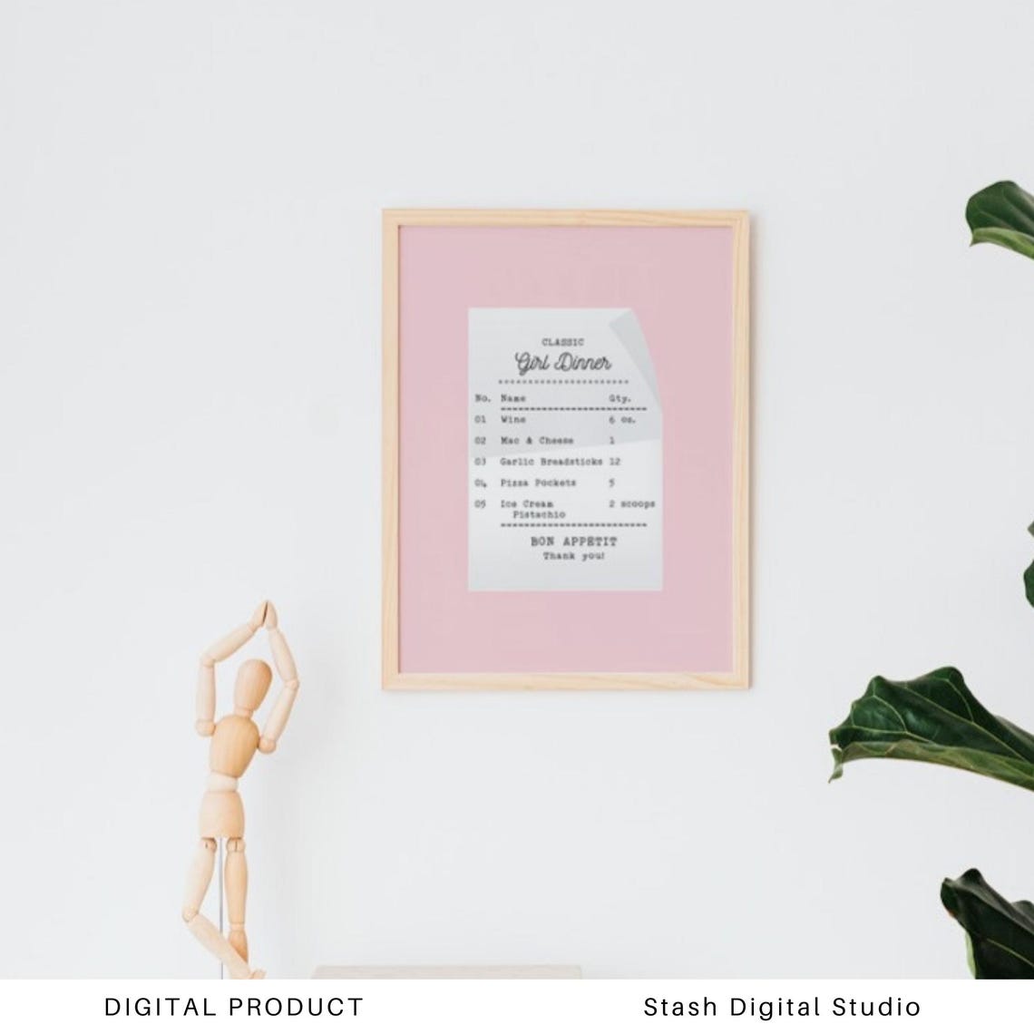 Girl Dinner Guest Check Receipt Pink Trendy Kitchen Decor Poster
