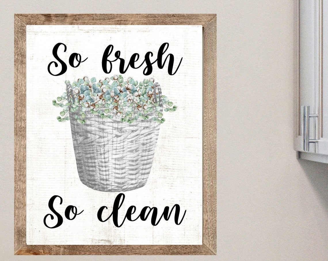 So Fresh So Clean White Basket Eucalyptus Greenery Laundry Poster