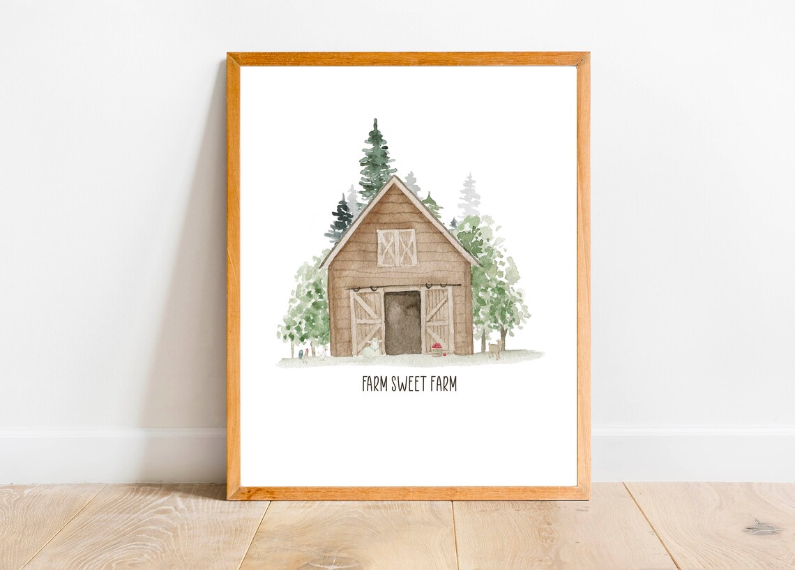 Farm Sweet Farm Rustic Barn Country Watercolor Home Decor Poster - Image 3