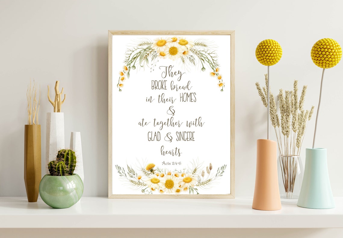 They Broke Bread In Their Homes Acts 24 6 Scripture Sign Dining Room Wall Art Bible Print 5x7 8x10 11x14 16x20 Kitchen Diy Decor - Image 2