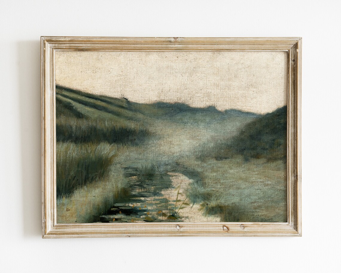 Vintage Landscape Painting Art Print, Antique Style
