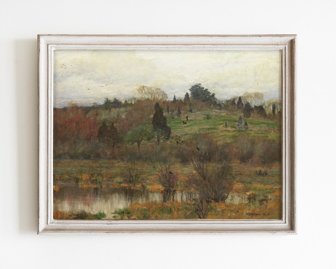 Vintage Landscape Wall Art Fall Decor Country Landscape Oil Painting Antique Landscape Art Print Autumn Vintage Wall Art Moody Print
