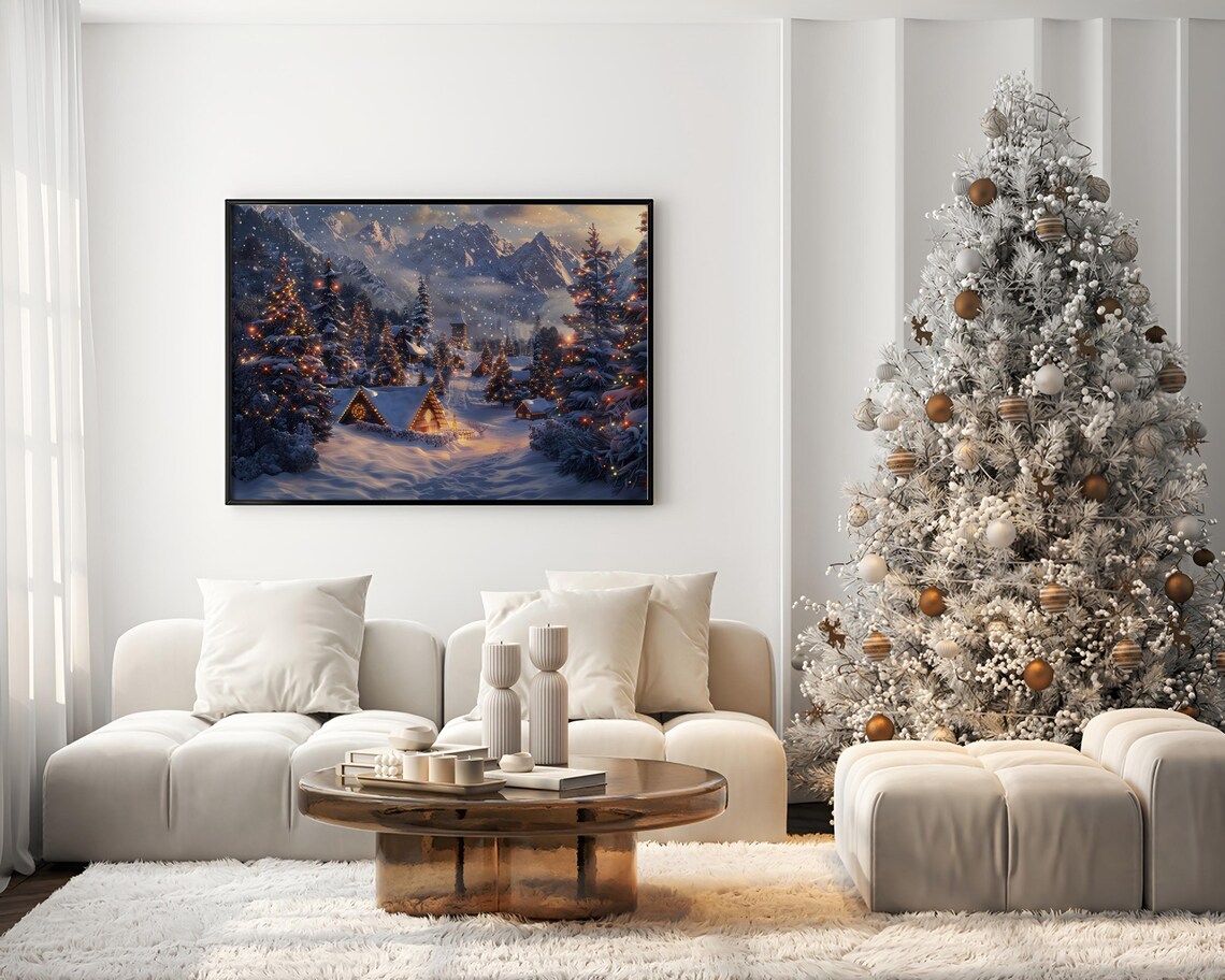 Snowy Mountain Village With Cabins Christmas Wonderland Poster - Image 3