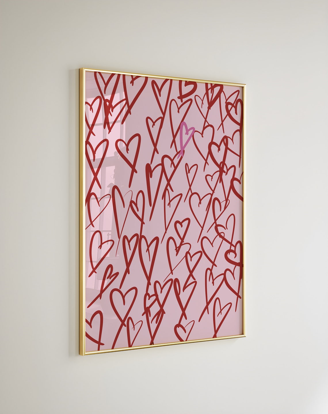 Sweet Red Scribbled Hearts Doodle Pink Background Art Poster - Image 3