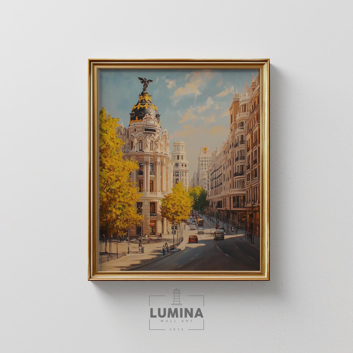 Madrid Gran Via Autumn Golden Street Scene Metropolis Building Poster