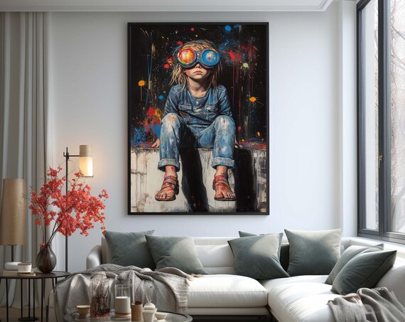 Girl With Big Goggles Paint Splatter Graffiti Kids Room Art Poster