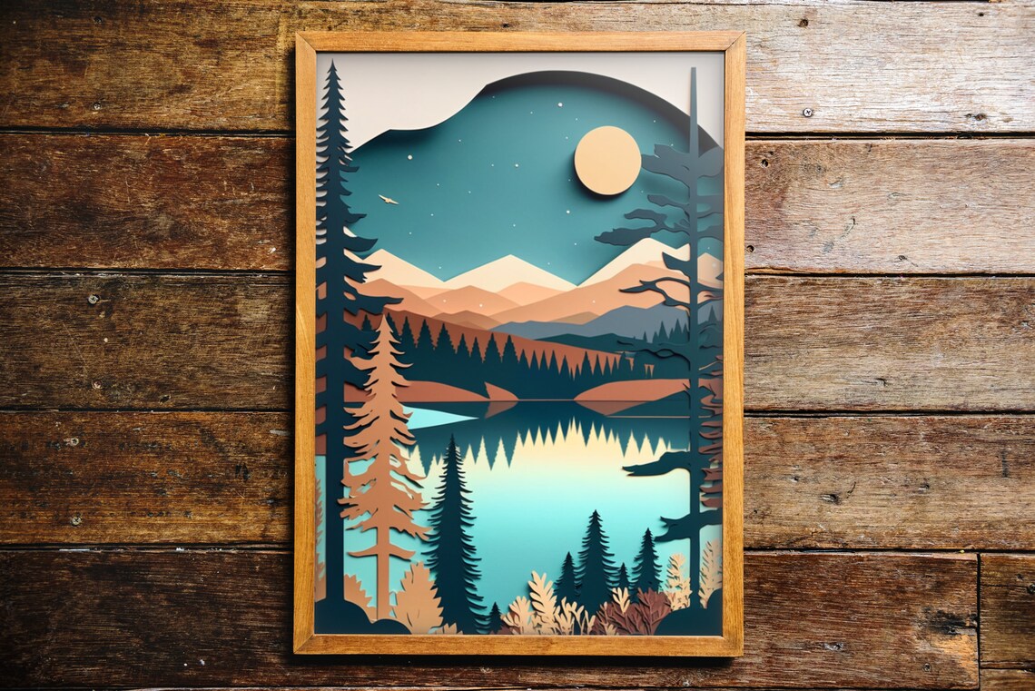 Mountain Lake Art Print, Neutral Modern Decor - Image 2