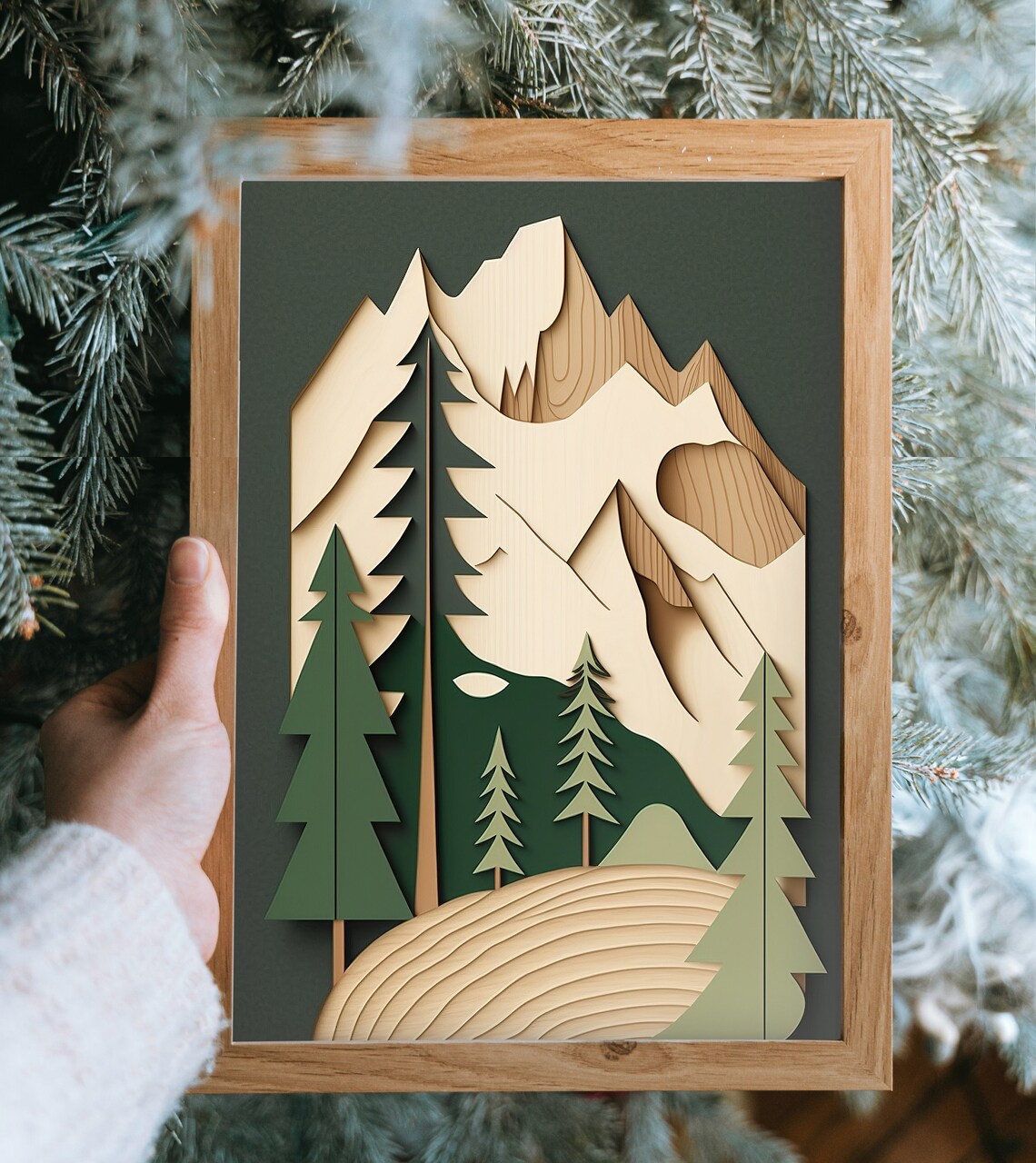 Layered Wood Style Mountain Pines Rustic Modern Nature Poster - Image 4
