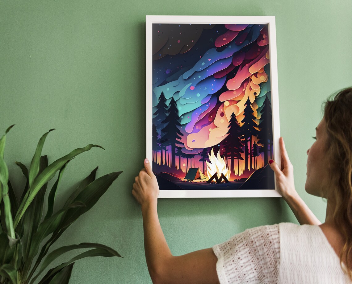 Camping Under the Stars Abstract Campfire Art Print - Image 3