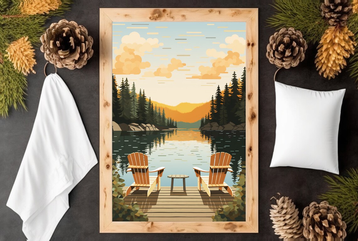Sunset Adirondack Chairs Vintage Lake House Art Print - Image 4