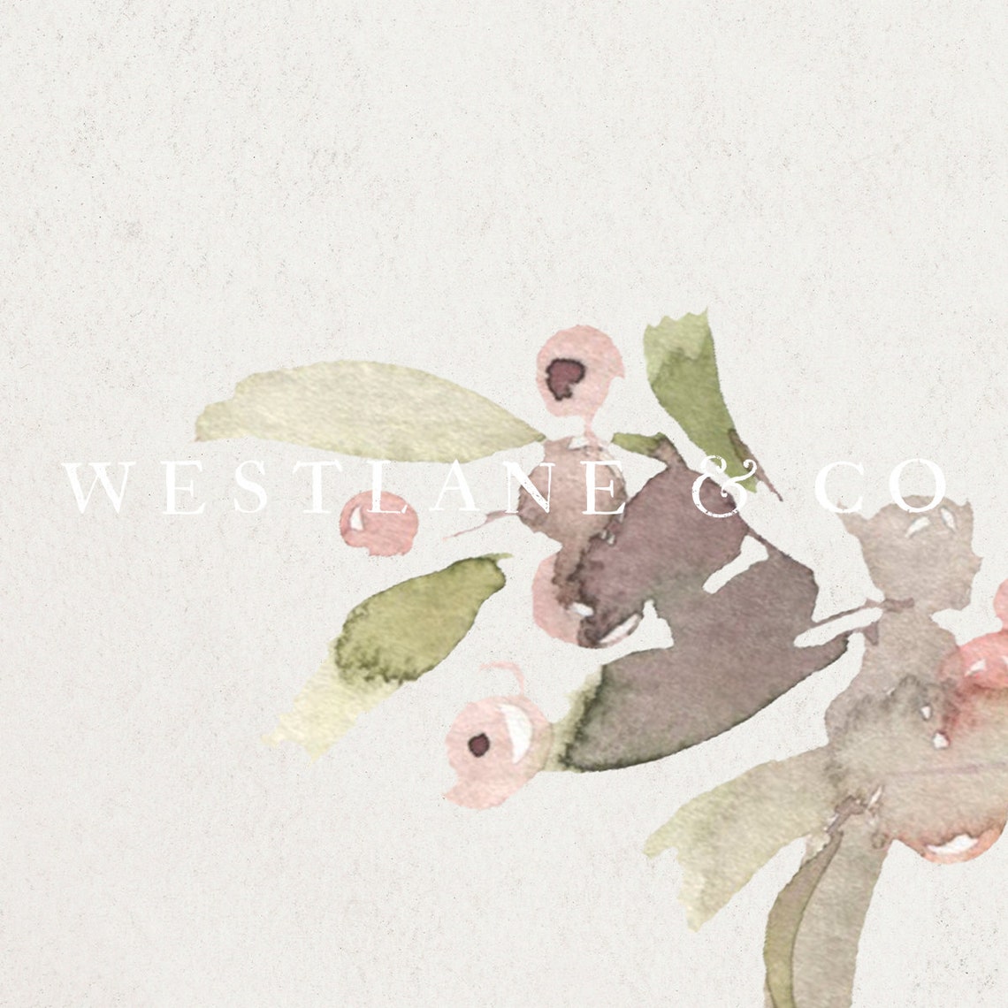Minimal Pink Berry Branch Soft Watercolor Neutral Holiday Wall Art - Image 2