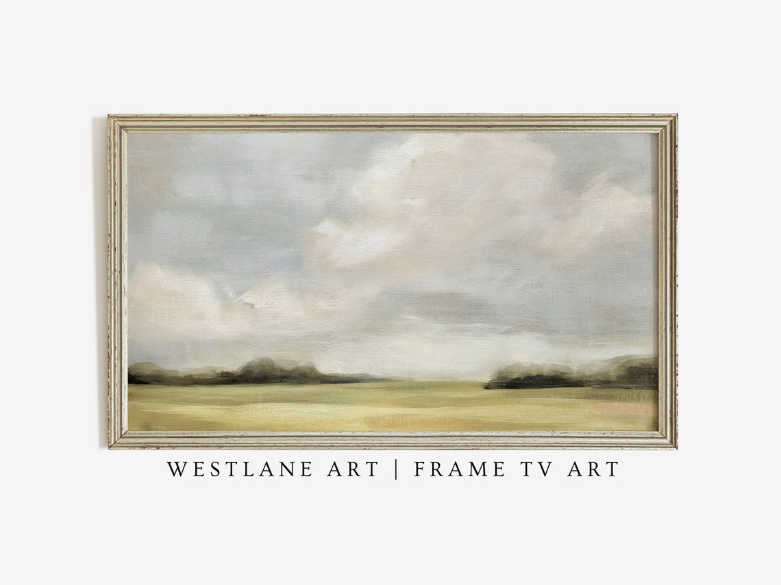Country Field Cloudy Sky Minimalist Landscape Painting Wall Art - Image 3