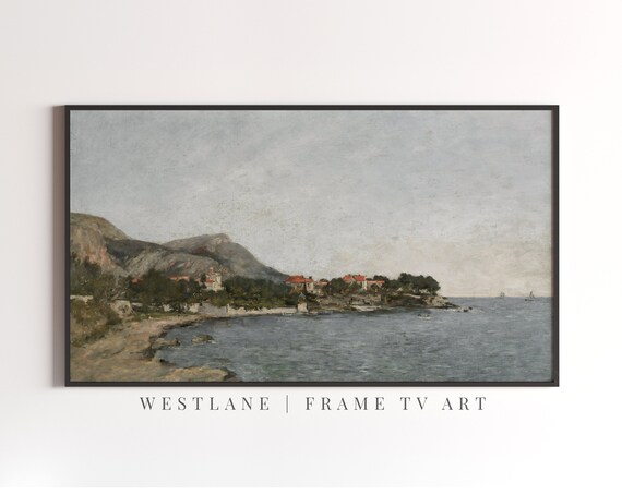 French Riviera Coastal Village Vintage Mediterranean Bay Painting Art Poster