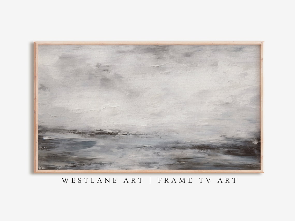 Coastal Abstract Blue Grey Stormy Sky Painting Modern Wall Art