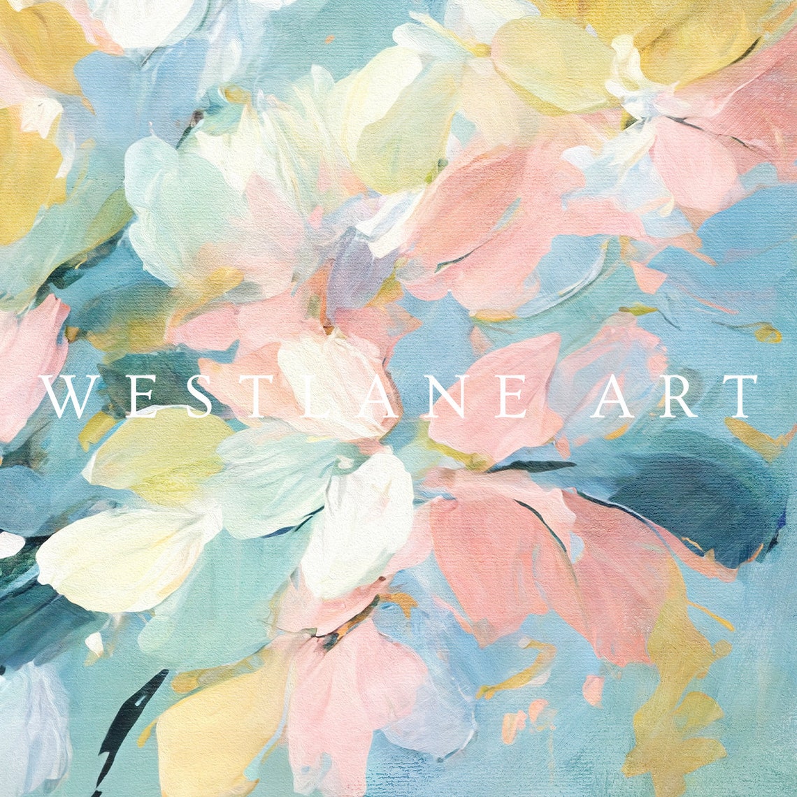 Pastel Abstract Spring Floral Pink Yellow Blue Painting Wall Art - Image 3