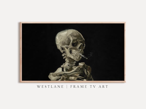 Van Gogh Skeleton With Burning Cigarette Halloween Dark Art Poster