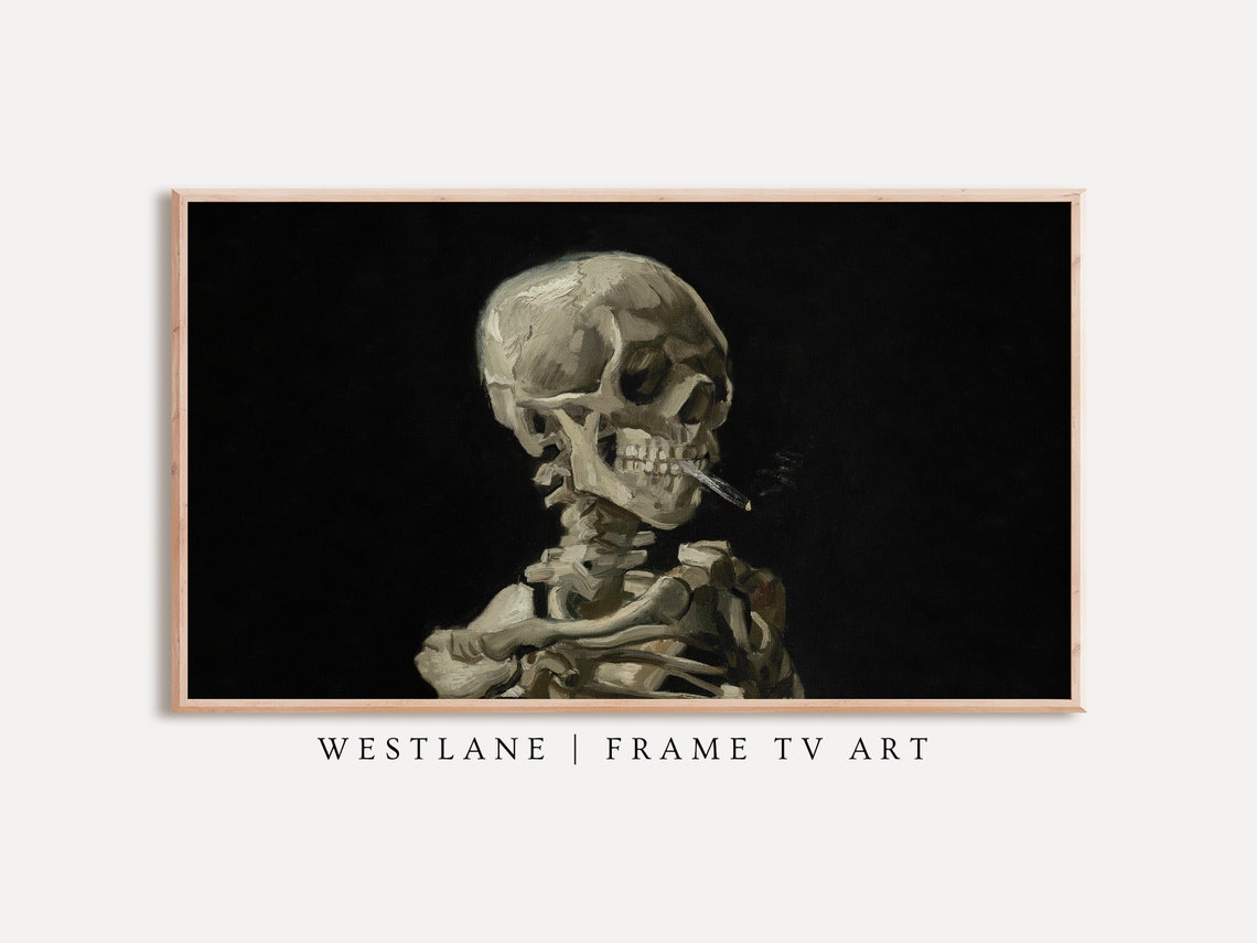 Van Gogh Skeleton With Burning Cigarette Halloween Dark Art Poster