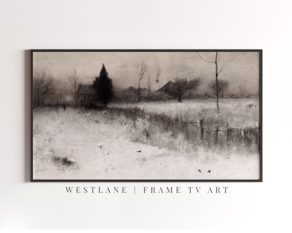 Frame Tv Art Winter Landscape Painting Moody Vintage Christmas Tv File