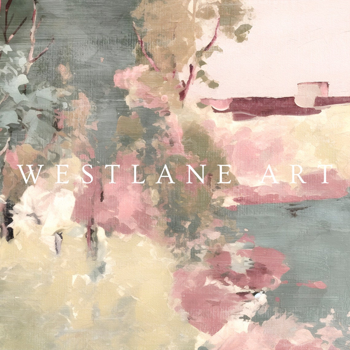 Pastel Pink Abstract Cottage Landscape Tv Art Spring Painting Girls Pink Yellow Green Living Room Decor Tv396 - Image 3