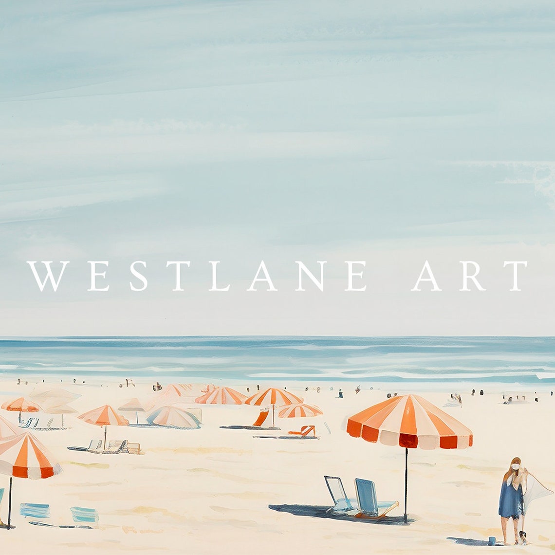 Modern Beach Coral Umbrellas Summer Coastal Painting Wall Art - Image 2
