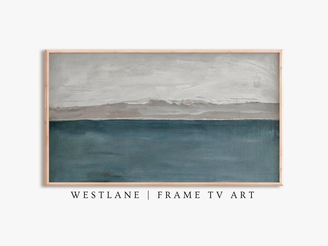 Minimalist Teal Blue Seascape Abstract Ocean Horizon Painting Wall Art Poster - Image 2