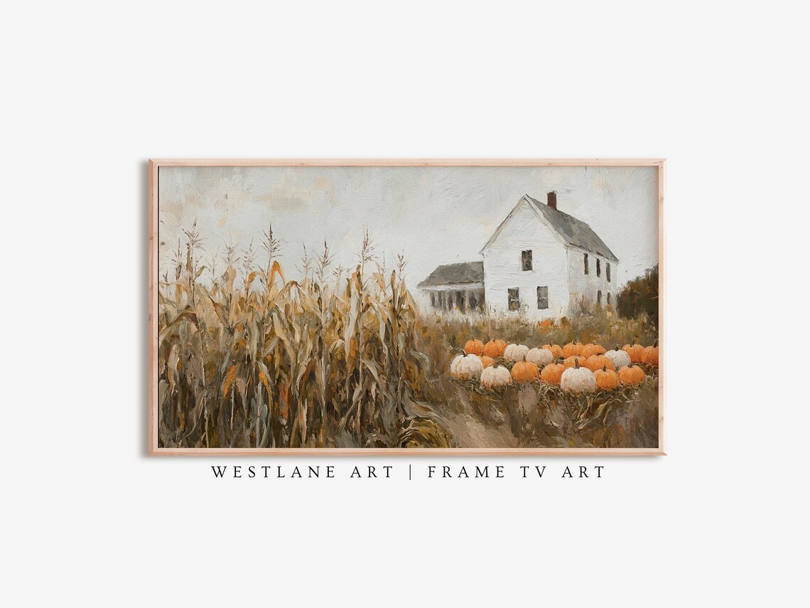 Autumn Farmhouse Pumpkin Fields Fall Art Print
