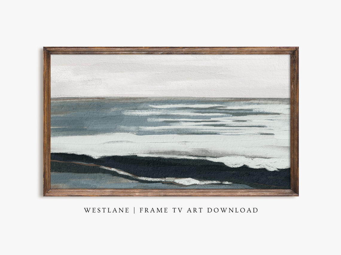 Navy Blue Abstract Ocean Waves Moody Coastal Seascape Poster