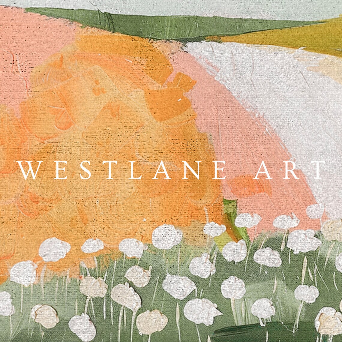 Modern Country Meadow Painting Peach Hills White Wildflowers Art Print - Image 3