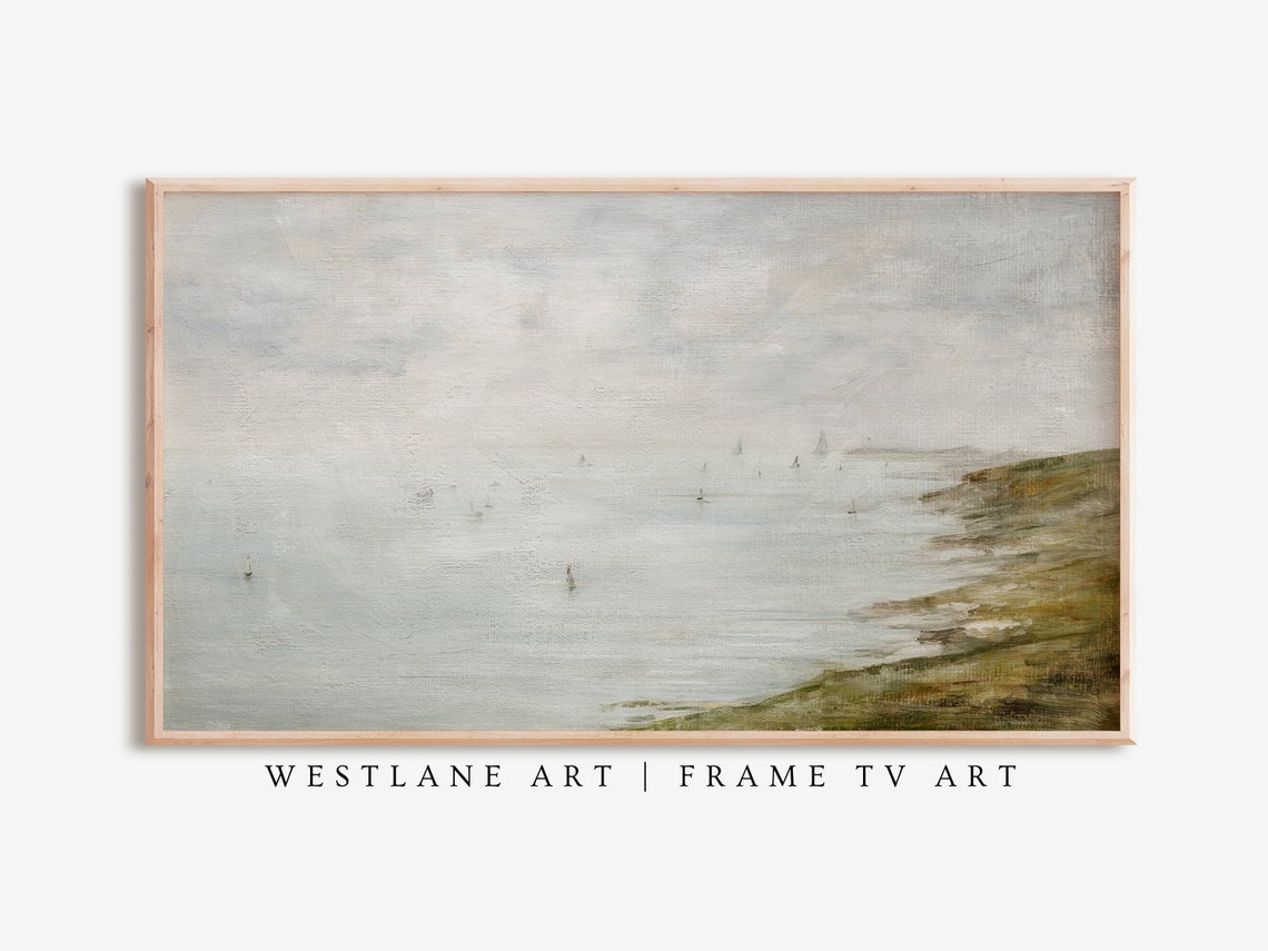 Misty Muted Coastal Seascape Pale Ocean Foggy Morning Shore Poster
