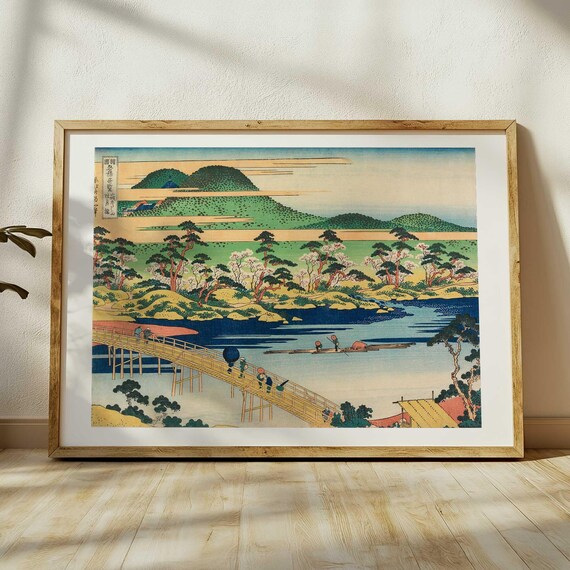 Hokusai Togetsu Bridge at Arashiyama Cherry Blossom River Ukiyo E Poster