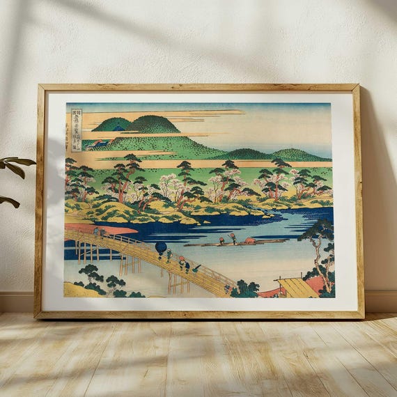 Katsushika Hokusai Print Togetsu Bridge At Arashiyama Japanese Ukiyo E Art Vintage Japan Wall Decor Woodblock Style Japandi Print