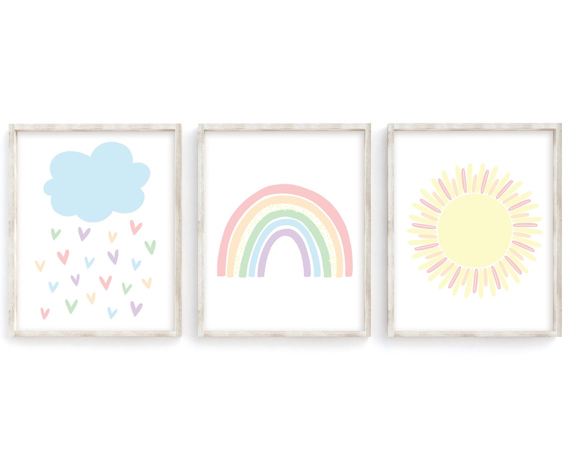 Faded Pastel Rainbow Wall Art Sun Print Cloud Nursery Decor Boho Rainbow Print Pale Rainbow Baby Nursery Decor - Image 2