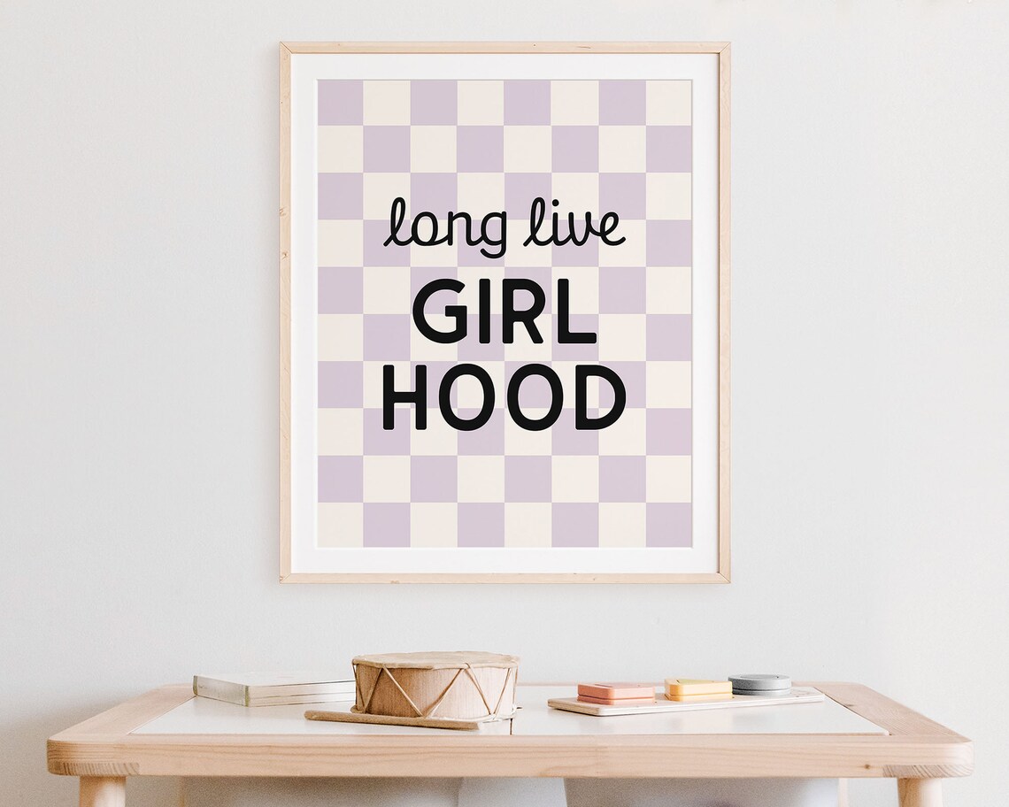 Long Live Girlhood Lilac Checkerboard Retro Girls Room Quote Wall Art - Image 5