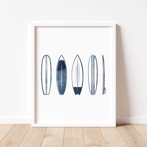 Watercolor Surfboard Wall Art Little Boy Surf Board Print Beach Theme Baby Nursery Decor Coastal Kids Room Tween Girl Bedroom