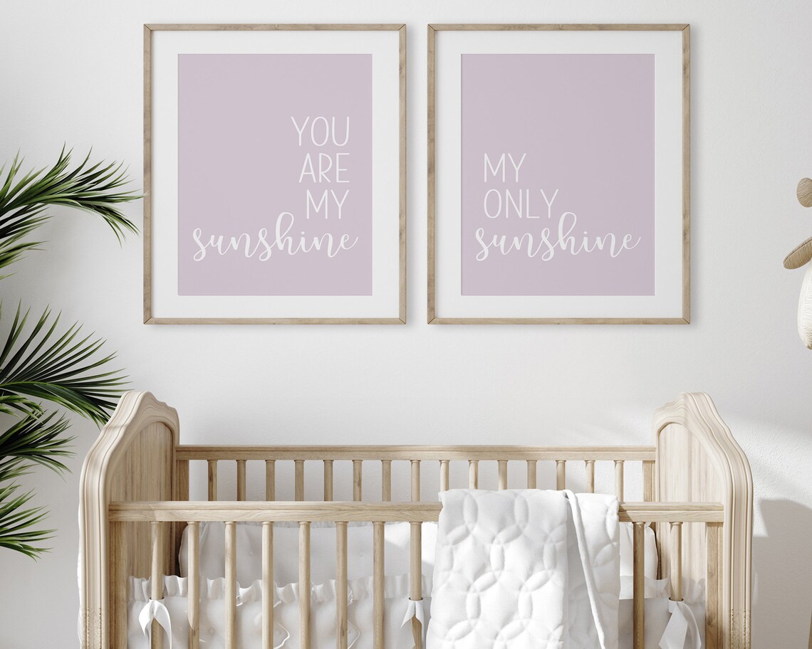 Lilac You Are My Sunshine Set of 2 Boho Nursery Quote Wall Art Prints - Image 5