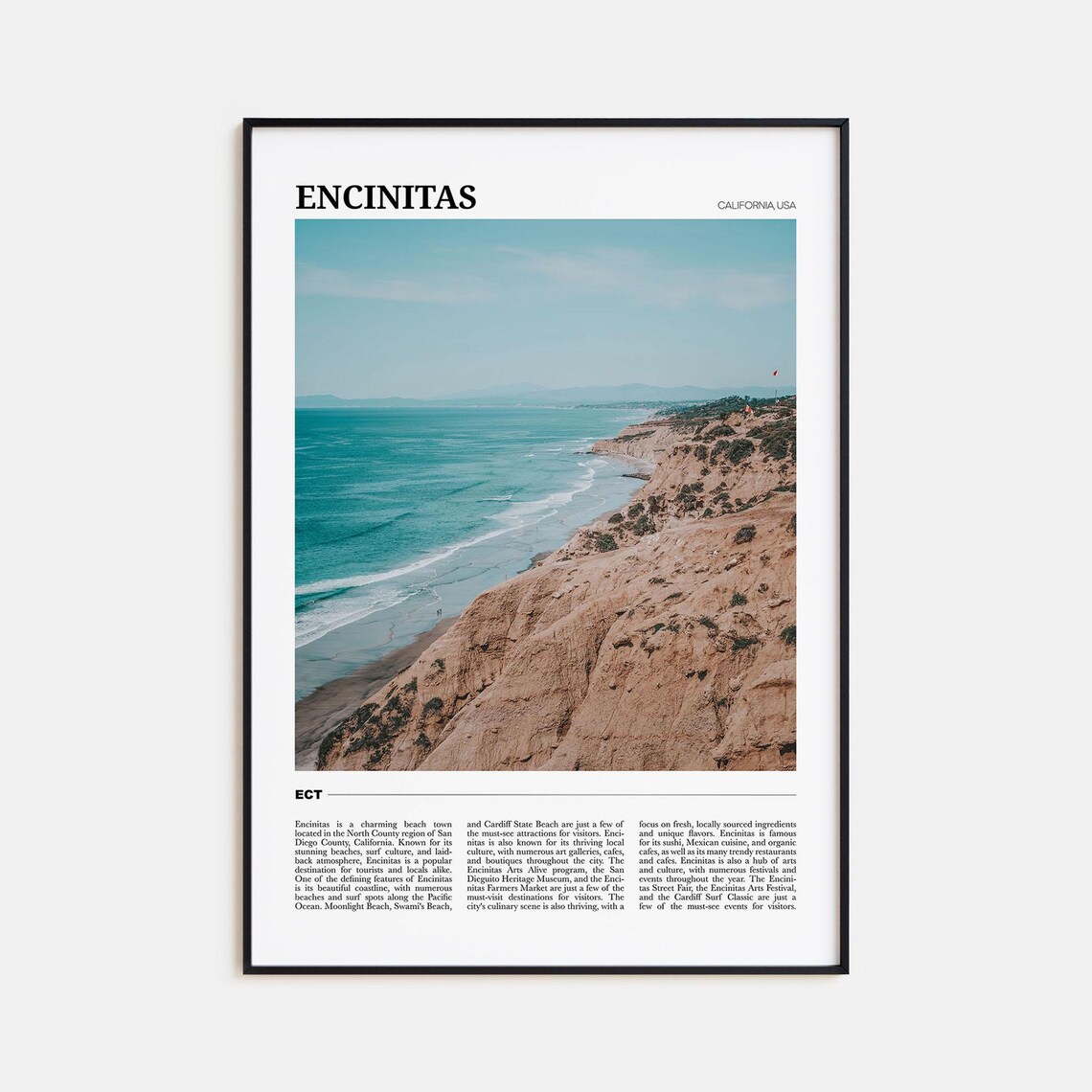 Encinitas Travel Poster, California USA Art Print