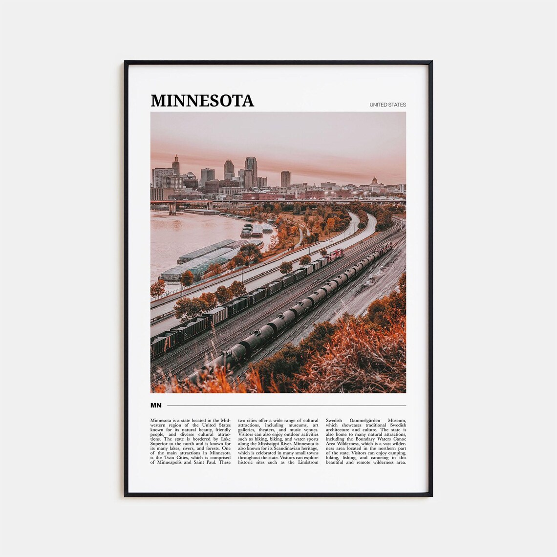 Minnesota USA Twin Cities Skyline River Rail Yard Travel Photo Poster