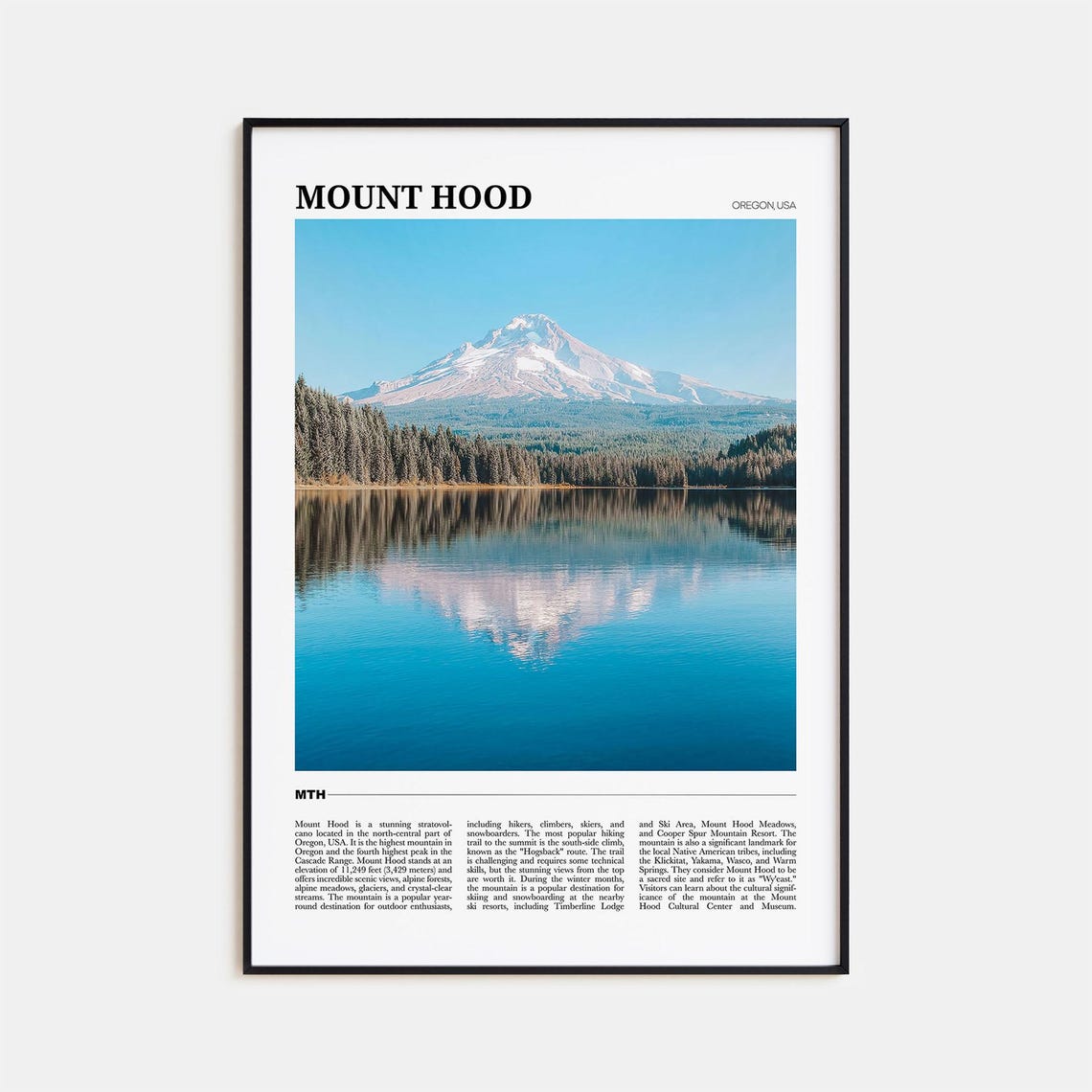 Mount Hood Oregon Travel Poster Snow Peak Lake Mirror Reflection View