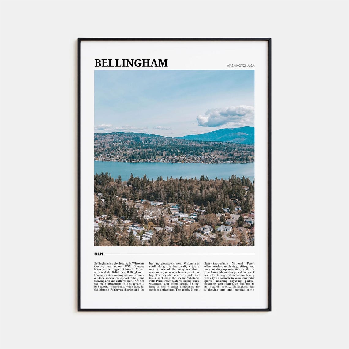 Bellingham Washington Lake Forest Aerial Scenic Travel Poster
