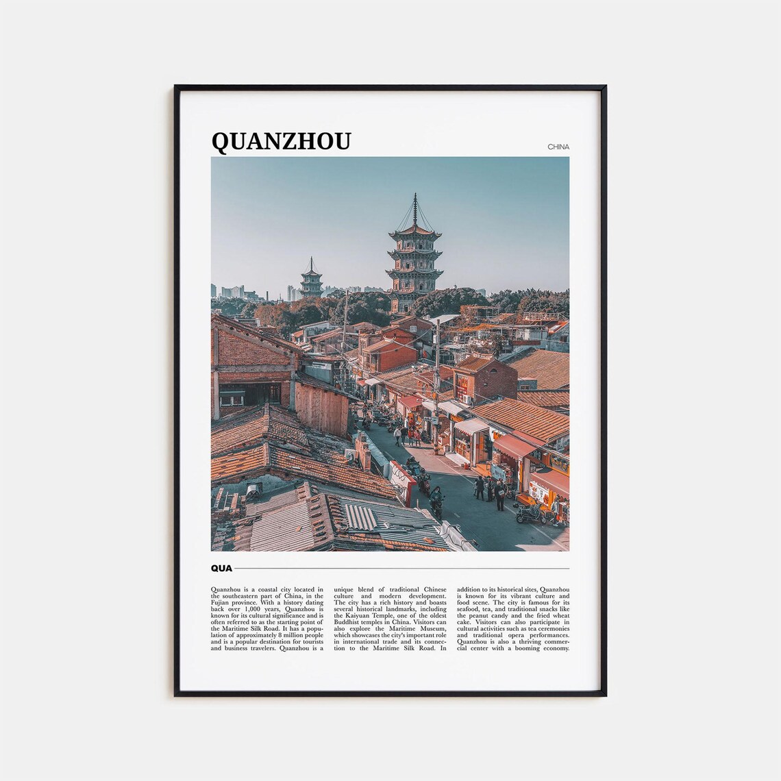 Quanzhou China Historic Twin Pagoda Towers Street Scene Poster