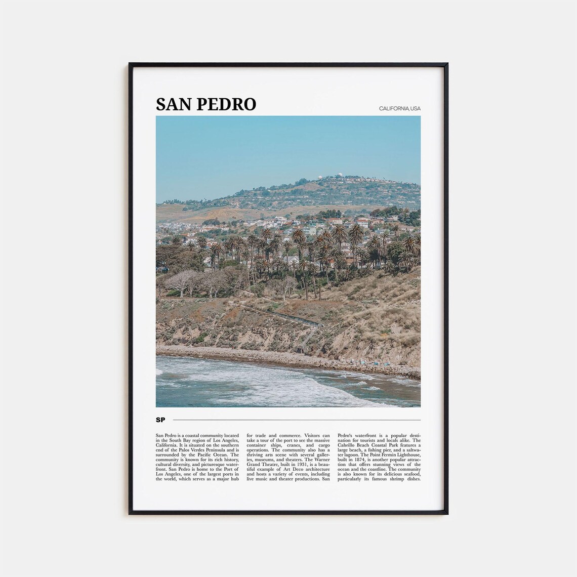 San Pedro Travel Poster, California Wall Art Print