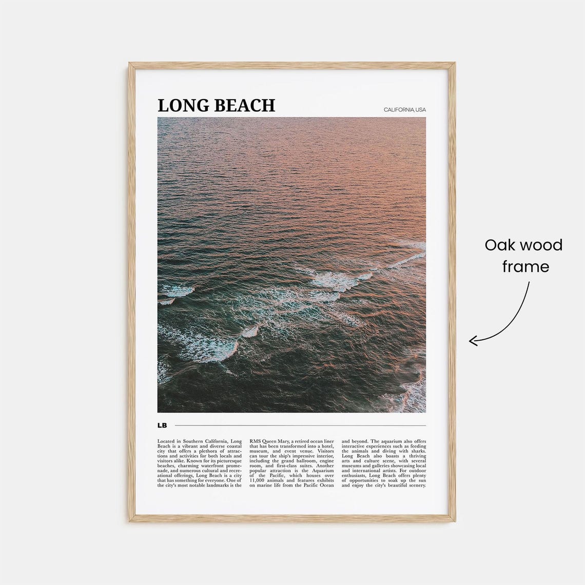 Long Beach California USA Travel Poster With Surf Waves Photo - Image 3