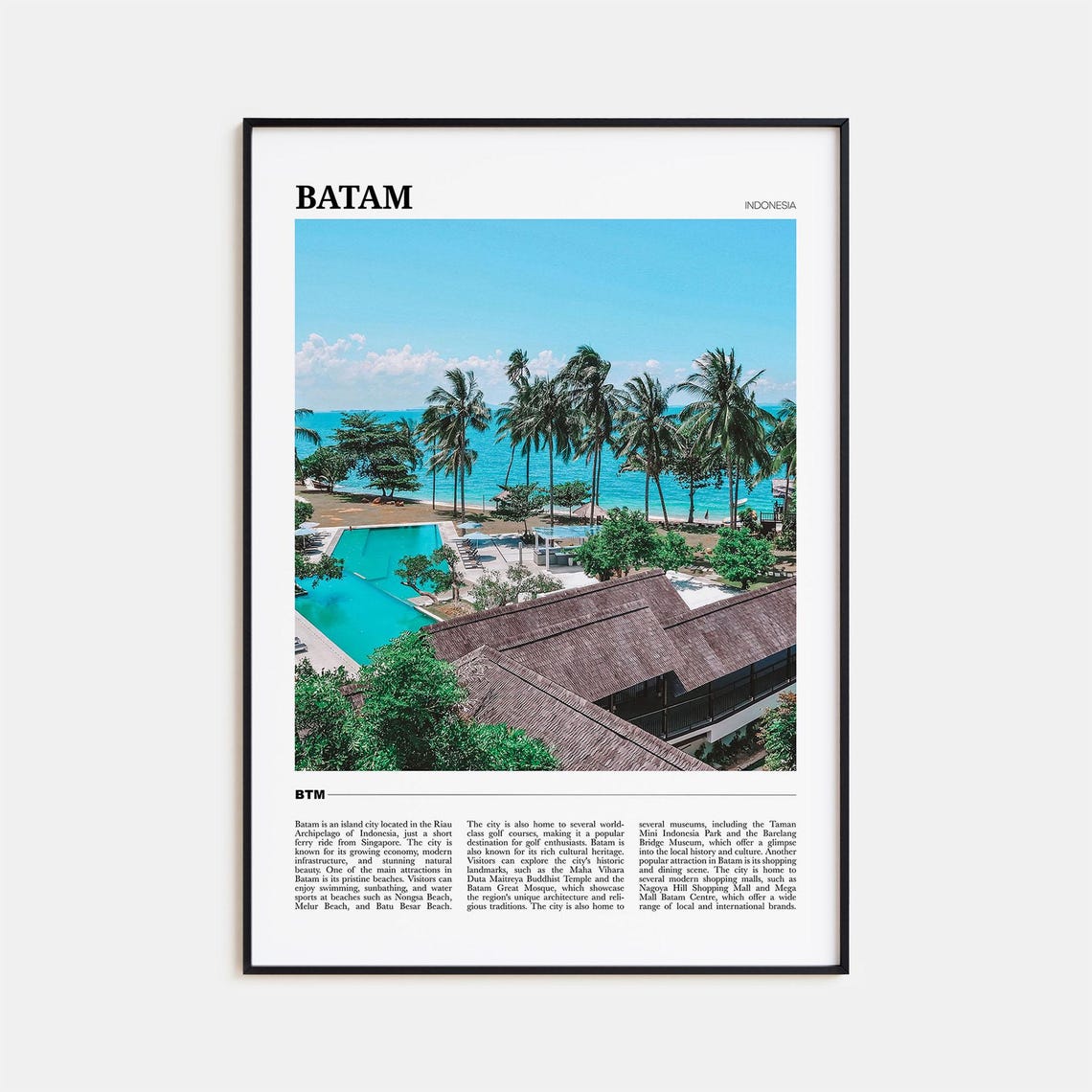 Batam Indonesia Tropical Beach Resort Palm Trees Pool Travel Poster