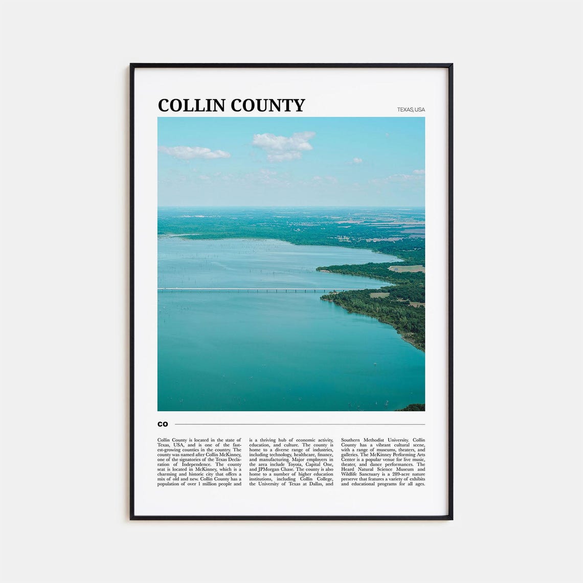 Collin County Texas Aerial Lake Bridge Shoreline Nature Scenic Poster